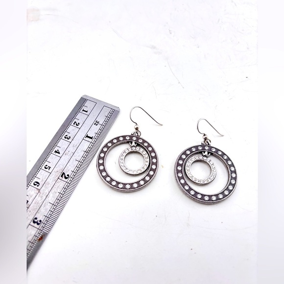 BRIGHTON TOWNSEND Silver Plate Earrings Open Circles Marcasite Crystals VINTAGE - Picture 4 of 4